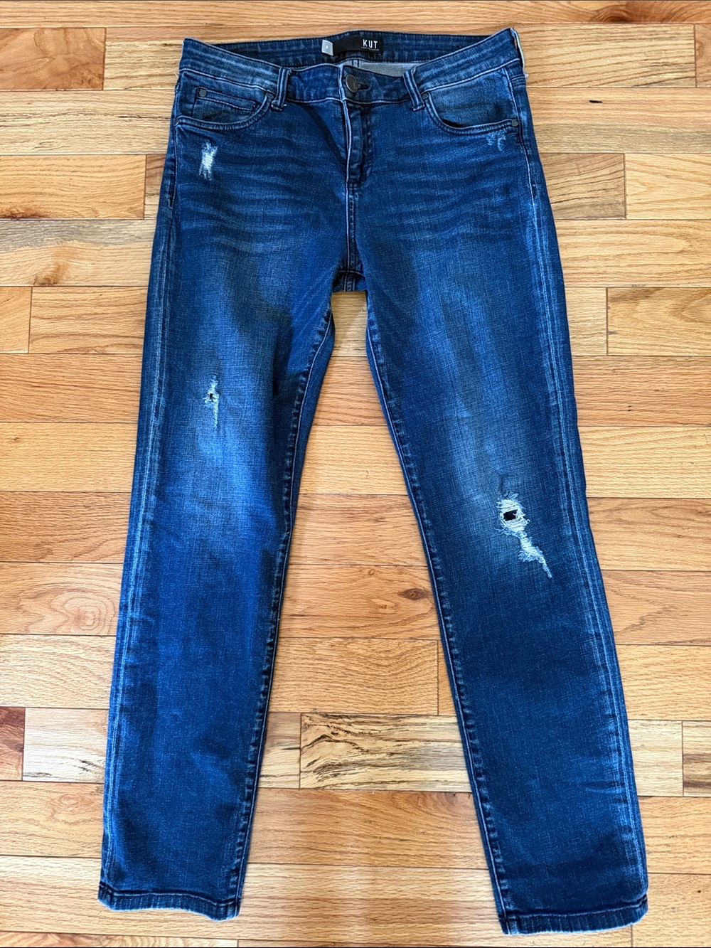 Kut from the Kloth Women's Dark Blue Distressed Boyfriend Jeans